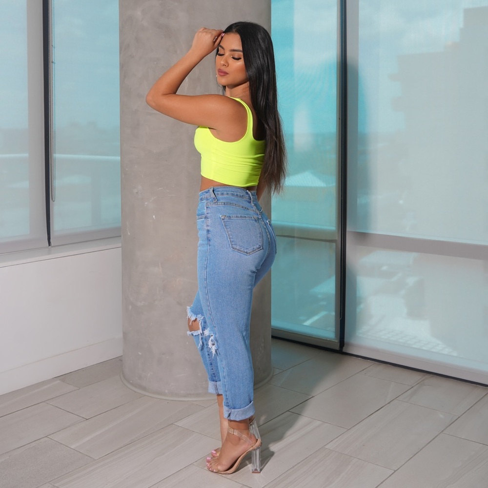 Medium Stone Ripped Knee Cuffed Jeans - Picture 4 of 8